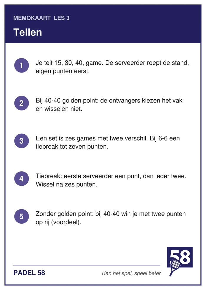 Memokaart van les 3 met de vijf punten over tellen